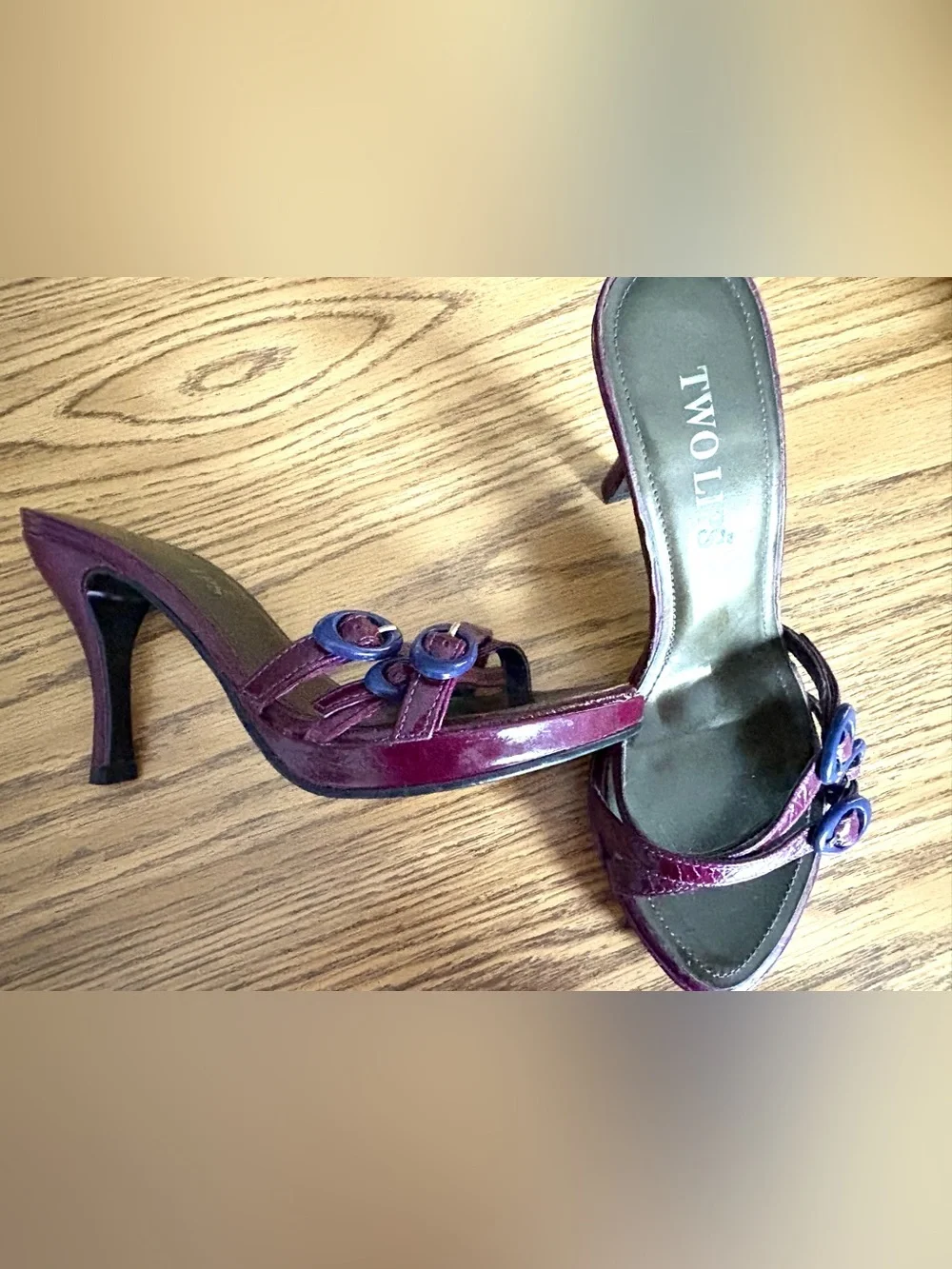 Vintage Two Lips Purple Croc Print Kitten Heel Sandals